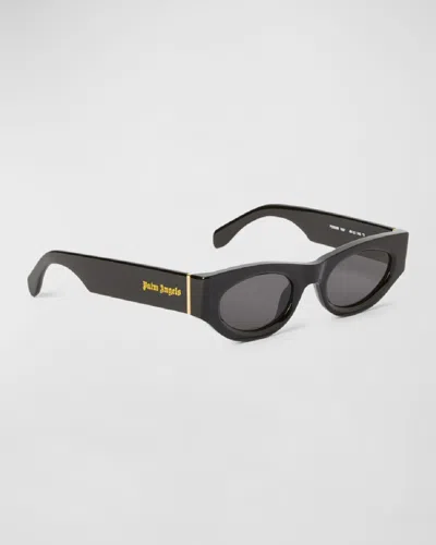 Palm Angels Griffith Oval Acetate Sunglasses In 1007 Black Dark Grey