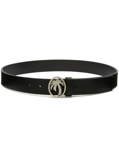Palm Angels Oval-pam Leather Belt In Schwarz