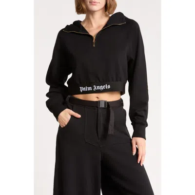 Palm Angels Half-zip Hooded Sweatshirt In Black