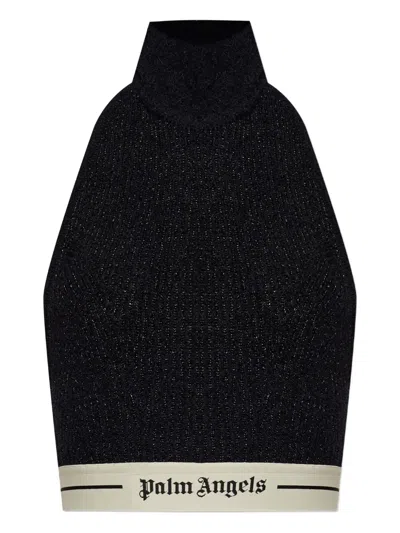Palm Angels Halterneck Ribbed Top In Black
