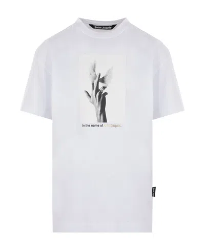 Palm Angels Hand-photo Cotton T-shirt In White