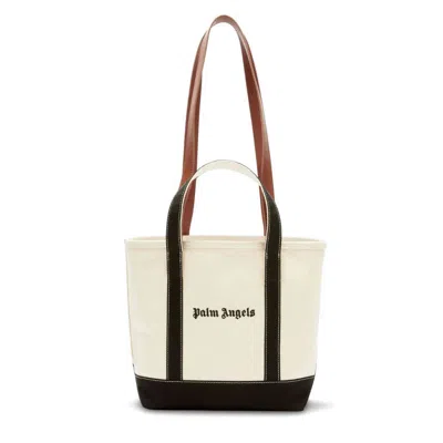 Palm Angels Woman Ivory Canvas Shopping Bag In Beige