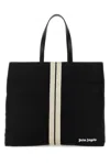 Palm Angels Man Black Canvas Shopping Bag In Black
