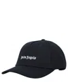 Palm Angels Black Baseball Cap With White Logo Print In Black