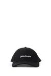 Palm Angels Black Baseball Cap With White Logo Print In Black