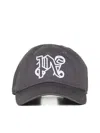 Palm Angels Monogram Cotton Baseball Cap In Dark Grey White