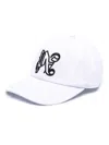 Palm Angels White Baseball Hat With Embroidered Monogram In White Blac