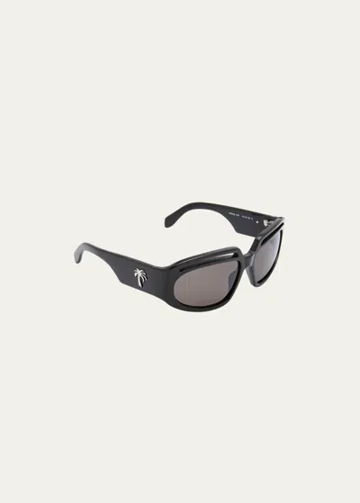 Palm Angels Heights Square Acetate Sunglasses In Black Dark Grey