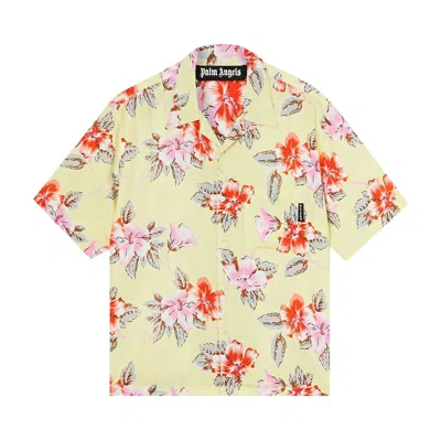 Pre-owned Palm Angels Hibiscus Print Button Down Bowling Shirt 'yellow' | Men's Size 48