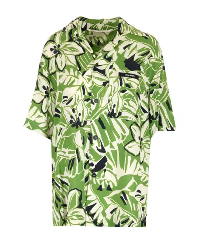 Palm Angels Hibiscus-print Short-sleeve Shirt In Green