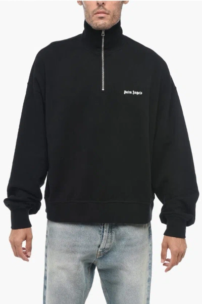 PALM ANGELS HIGH NECK BRUSHED COTTON SWEATSHIRT