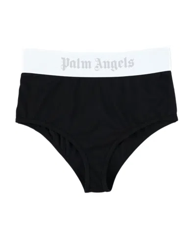 Palm Angels High Waist Logo Waistband Briefs In Black
