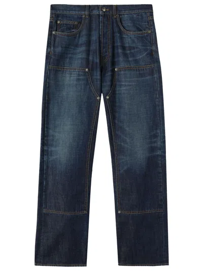 Palm Angels High-waisted Monogram Jeans In Blue Cotton Denim For Men