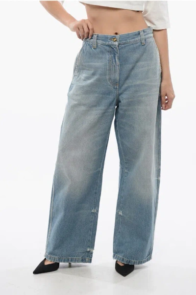 Palm Angels High Waisted Wide Fit Light Washed Jeans In Blue