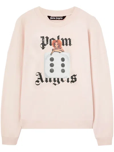 Palm Angels Pin Up Crewneck Sweatshirt In 3c10 Soft Pink - Black