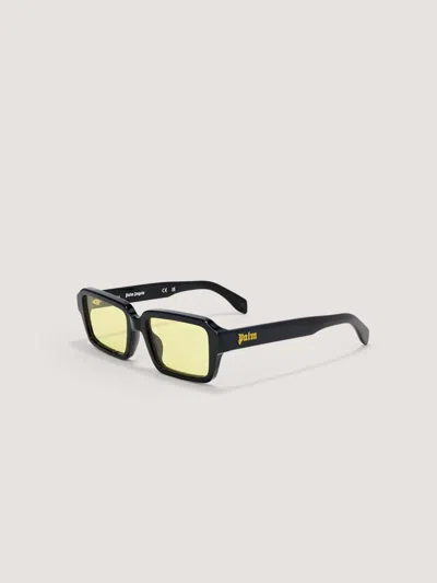 Palm Angels Homer Yellow Lens Sunglasses In Shiny Black
