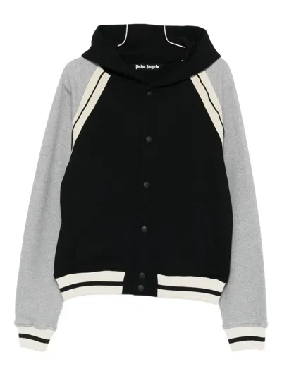 Palm Angels Hooded Baseball Jacket In Black