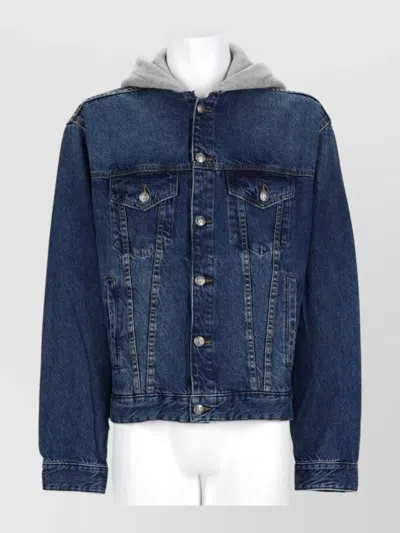 Palm Angels Hooded Coat Featuring Practical Front Pockets In Blue