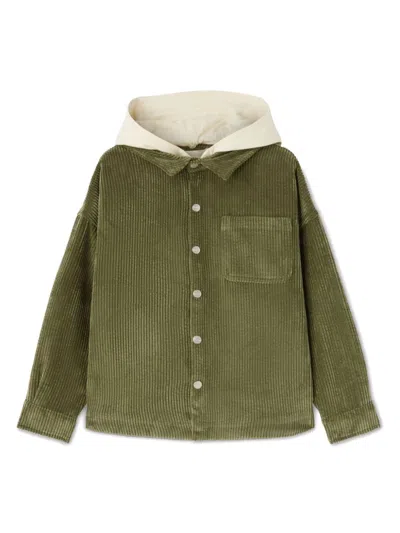 Palm Angels Kids' Hooded Corduroy Shirt Jacket In Green