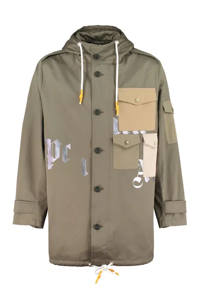 Palm Angels Hooded Cotton Parka In Green