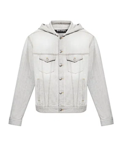Palm Angels Hooded Denim Jacket In White