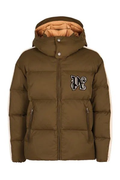 Palm Angels Hooded Down Jacket In Green