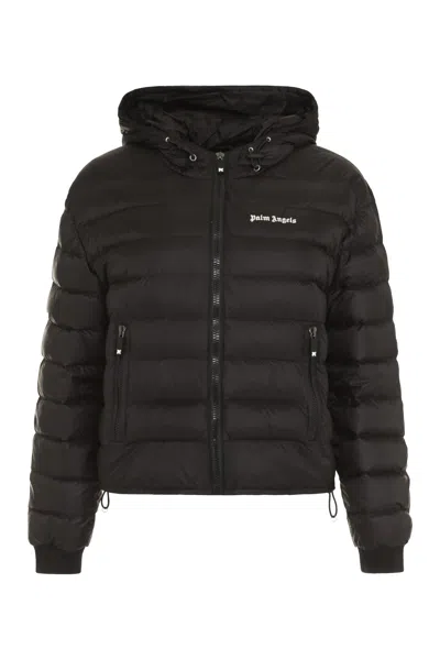 Palm Angels Hooded Full-zip Down Jacket In Black