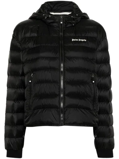 Palm Angels Hooded Full-zip Down Jacket In Black