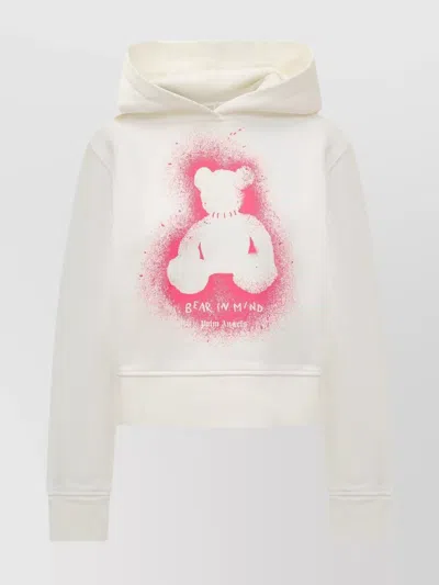 Palm Angels Hooded Graphic Print Knitwear In White