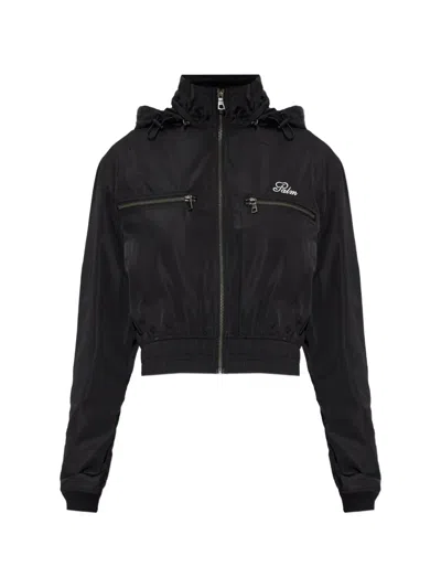 Palm Angels Hooded Logo-embroidered Jacket In Black