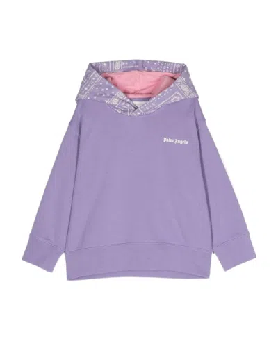 Palm Angels Hooded Long-sleeved Sweater In Purple