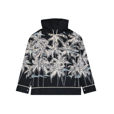 Palm Angels Hooded Printed Shirt In Black