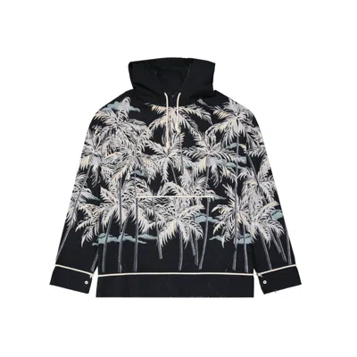 Palm Angels Hooded Printed Shirt Men In Black