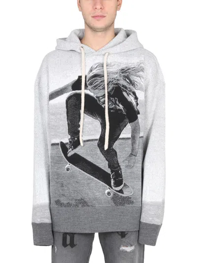 Palm Angels Hooded Shirt In Gray