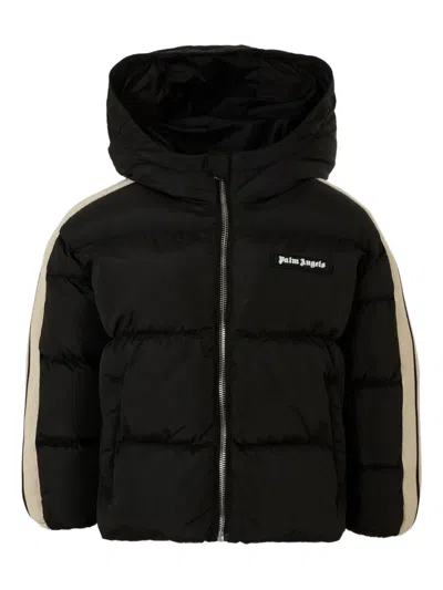 Palm Angels Kids' Hooded Stripe-detail Puffer Jacket In Black