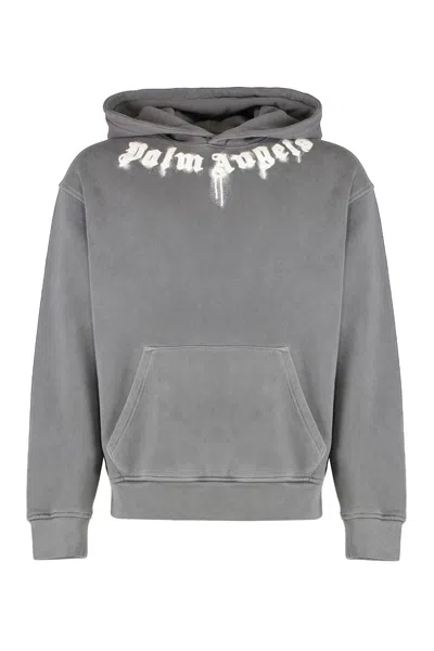 Palm Angels Hooded Sweatshirt In Cotton In Gray