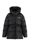Palm Angels Hooded Techno Fabric Down Jacket In Black