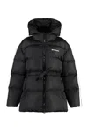 Palm Angels Hooded Techno Fabric Down Jacket In Black