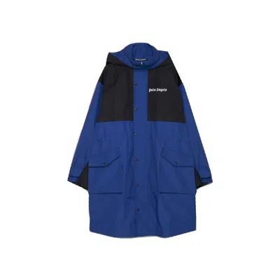 Palm Angels Blue Panelled Logo-print Parka Coat