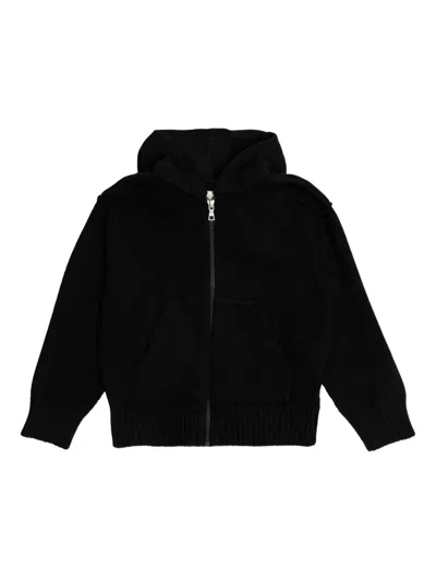 Palm Angels Kids' Hooded Zip-up Cardigan In Black