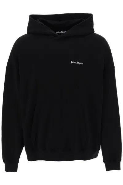 Palm Angels Logo Embroidery Hoodie In Black White