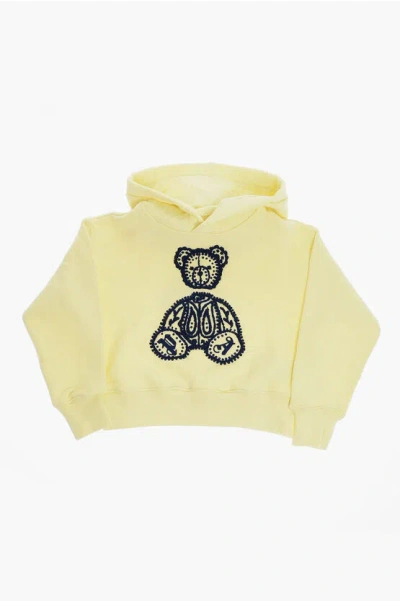 Palm Angels Hoodie With Terry Teddy Embroidery In Yellow