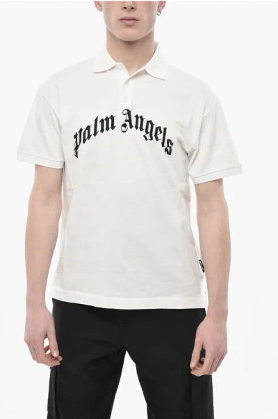 Palm Angels Hopsack Cotton Polo With Embroidered Logo In White