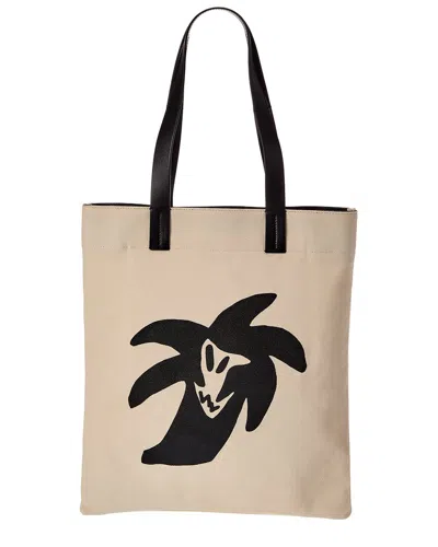 Palm Angels Hunter Canvas & Leather Shopping Bag In Nude