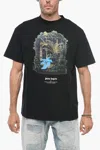 Palm Angels Jungle-print Organic Cotton T-shirt In Black