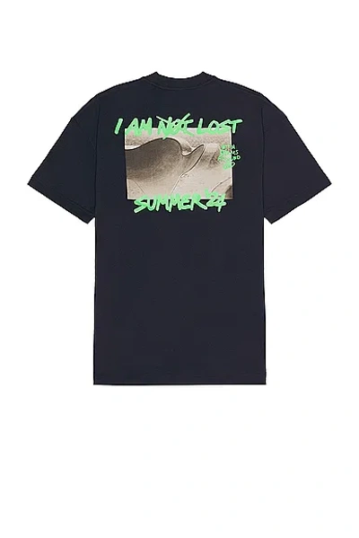 Palm Angels I Am Lost Tee In Navy Blue & Green Fluo