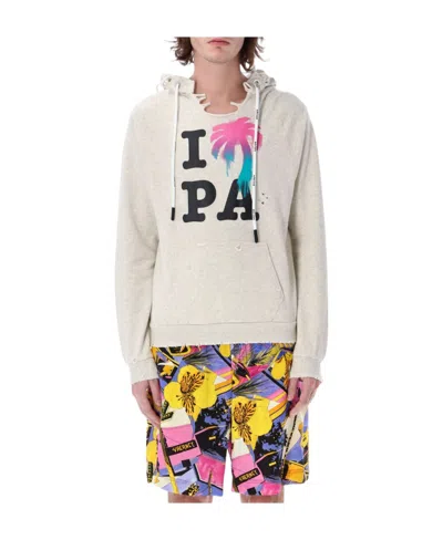 Palm Angels I Love Pa Ripped Slim Hoodie In White Multi