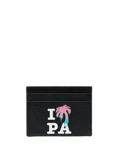 Palm Angels I Love Pa Leather Card Case In Black