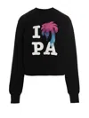 Palm Angels Graphic Print Crewneck Cotton Sweatshirt In Black