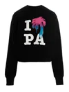 Palm Angels Graphic Print Crewneck Cotton Sweatshirt In Black